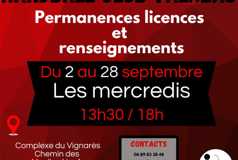 Permanences licences pour la saison 2024/2025 – Handball Club de Valréas (HBCV) à Valréas - 0